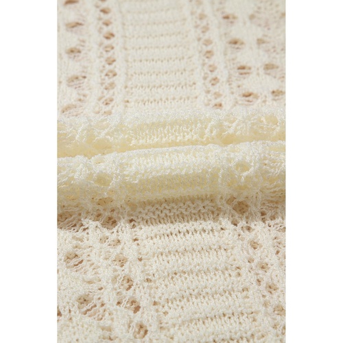 Azura Exchange White Hollow Out Knit Bracelet Sleeve Drop Shoulder Sweater - S - Main Image