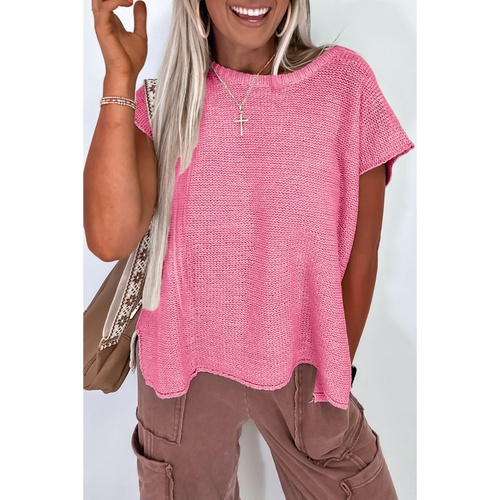 Sachet Pink Solid Color Sweater Tee with Side Slits - L - Main Image