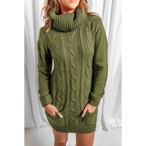 Azura Exchange Olive Cowl Neck Cable Knit Sweater Dress - XL - Main Image