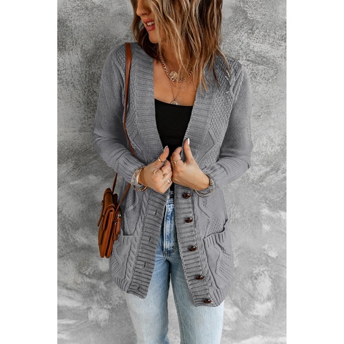 Dark Gray Front Pocket and Buttons Closure Cardigan - S - Main Image