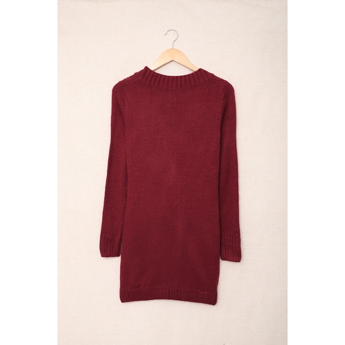 Burgundy Front Pocket and Buttons Closure Cardigan - 2XL - Main Image