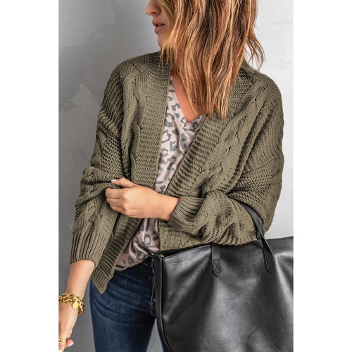 Olive Chunky Wide Long Sleeve Knit Cardigan - XL - Main Image
