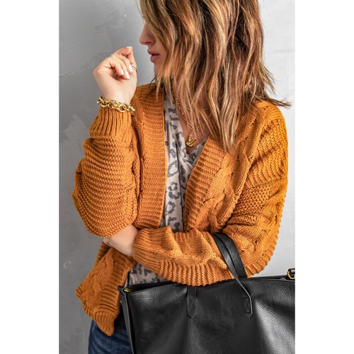 Khaki Chunky Wide Long Sleeve Knit Cardigan - M - Main Image