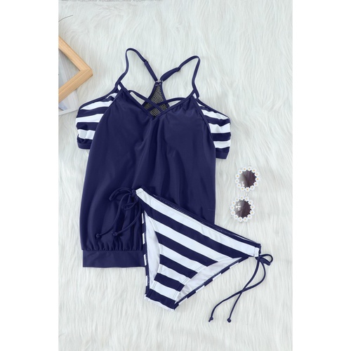Blue Tankini with Stripes Patchwork - 2XL - Main Image