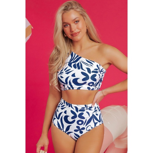 Blue Printed One-shoulder High Waisted Bikini - XL - Main Image