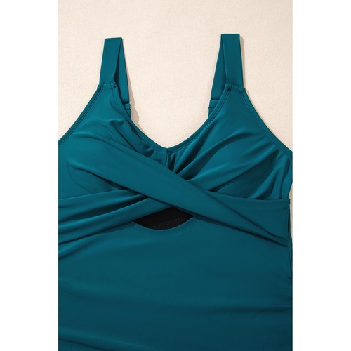Sea Green Adjustable Straps Cutout Ruched Knot Slit One Piece Swim Dress - L - Main Image