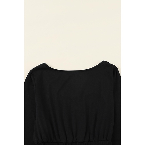 Black Button Up High Waist Long Sleeve Dress - M - Main Image