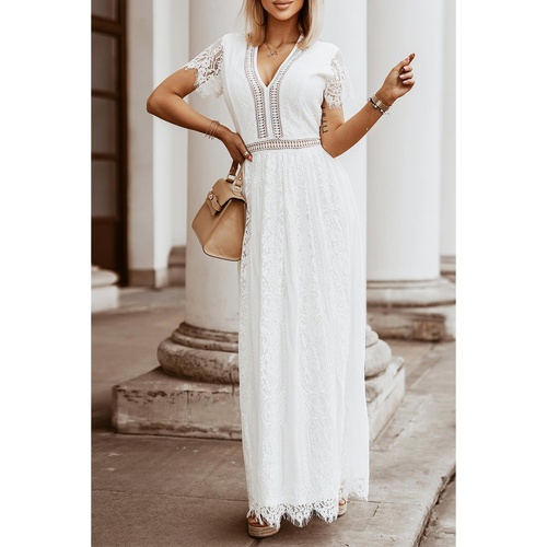 Azura Exchange White Blue Fill Your Heart Lace Maxi Dress - L - Main Image
