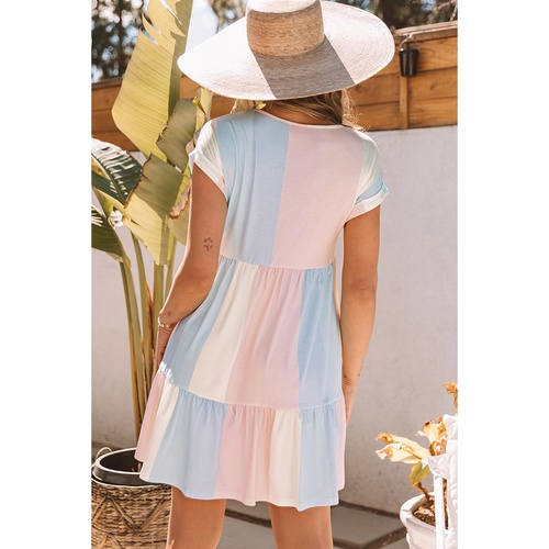Azura Exchange Multicolor Striped Color Block Tiered Mini Dress - M - Main Image
