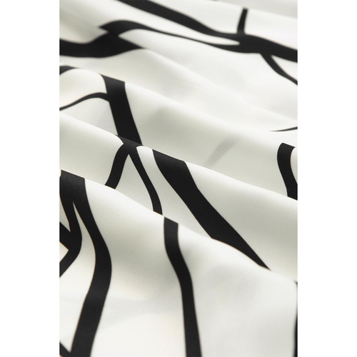 White Abstract Vein Print V Neck Ruffle Maxi Dress - XL - Main Image