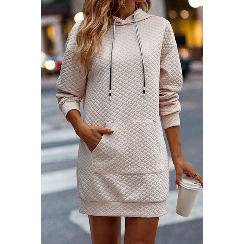 Parchment Drawstring Kangaroo Pocket Quilted Hooded Dress - S - Main Image