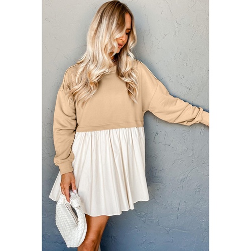 Pale Khaki Sweatshirt Poplin Mini Dress - L - Main Image
