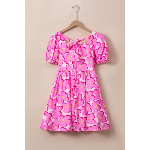 Rose Floral Print Square Neck Empire Waist Flowy Dress - S - Main Image