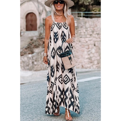 Black Western  Aztec Printed Fashion Vacation Sundress - L - Main Image
