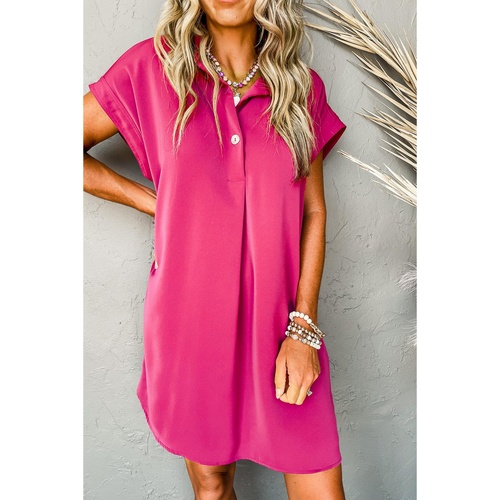 Rose Red Buttoned Collar Shift T-shirt Mini Dress - XL - Main Image