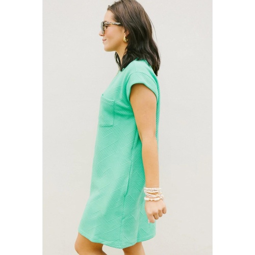 Mint Green Textured Cap Sleeve T Shirt Dress - S - Main Image