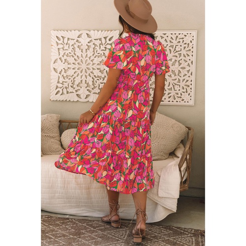 Rose Floral Short Sleeve Smocked Waist Maxi dress - S - Main Image