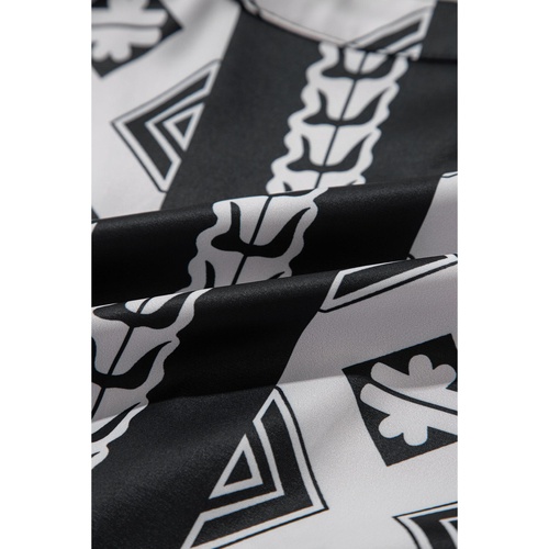 Black Geometric Print V Neck Ruffled Dress - L - Main Image