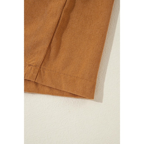 Desert Gold Corduroy Pleated Puff Sleeve Shift Short Dress - L - Main Image