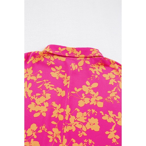 Pink Floral Print Drawstring Tunic Flowy Short Dress - L - Main Image