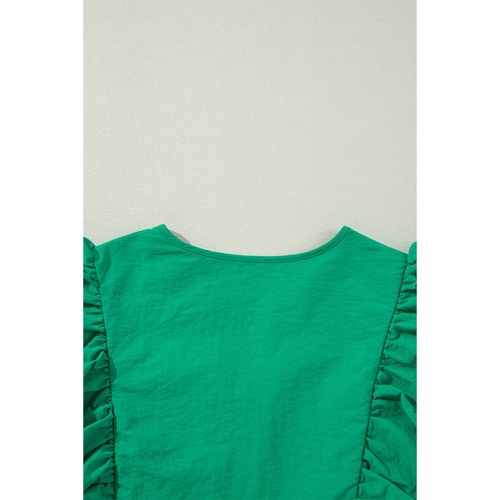 Bright Green Embroidered Ruffled Trim 3/4 Sleeve V Neck Mini Dress - XL - Main Image