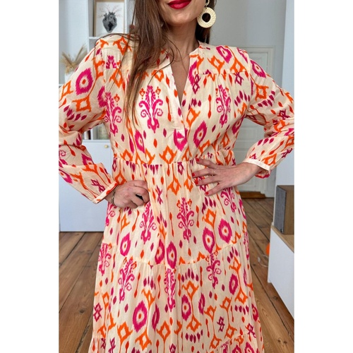 Orange Western Abstract Geometric Printed Maxi Dress - L - Main Image