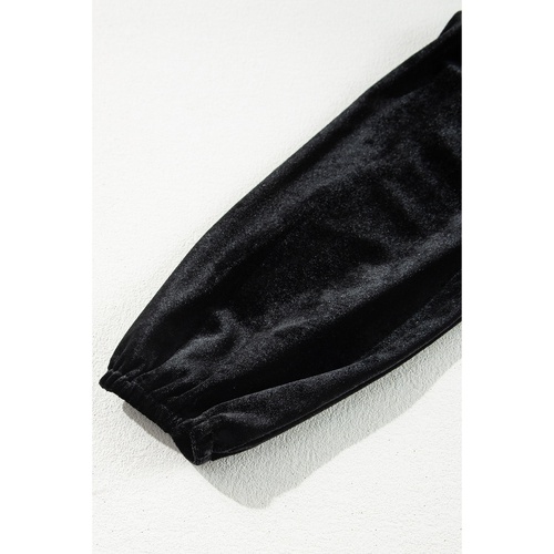 Black Velvet Long Sleeve Surplice High Waist Mini Dress - XL - Main Image