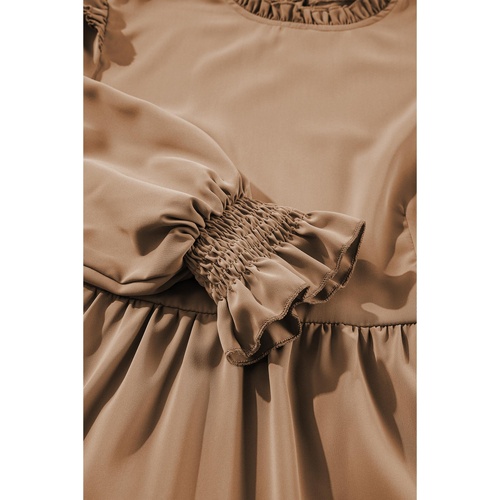 Light French Beige Frilled Collar Ruffled Shoulder Tiered Dress - L - Main Image