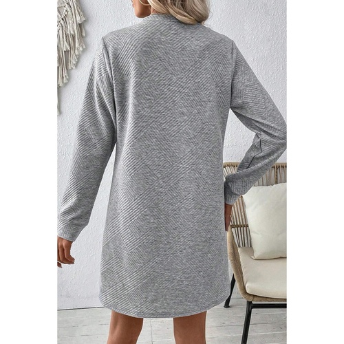 Gray Solid Color Textured Long Sleeve Shift Dress - M - Main Image