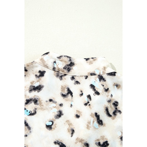 Khaki Leopard Print Buttoned Front 3/4 Sleeve Tiered Ruffled Hem Dress - 2XL - Main Image