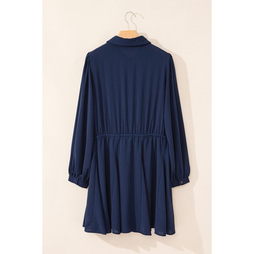 Navy Blue Solid Chest Pockets Tunic Shirt Mini Dress - L - Main Image