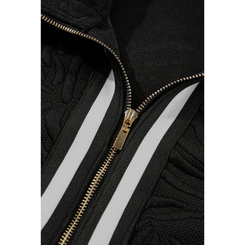 Black Jacquard Textured Quarter Zipper Shift Mini Dress - L - Main Image