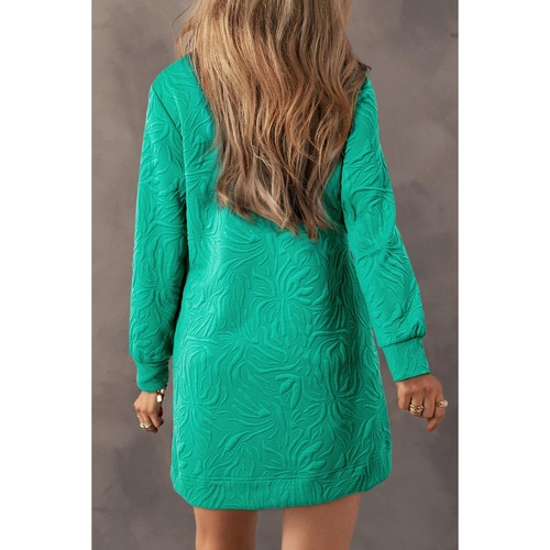 Sea Green Jacquard Textured Quarter Zipper Shift Mini Dress - M - Main Image