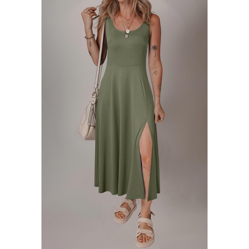 Four Leaf Clover Sleeveless Scoop Neck Flared Split Midi Dress - L - Main Image
