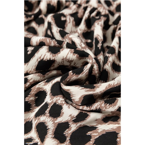 Khaki Cheetah Print Backless V Neck Loose Fit Mini Dress - L - Main Image