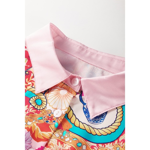 Multicolour Boho Floral Print Buttoned Long Sleeve Shirt Dress - L - Main Image