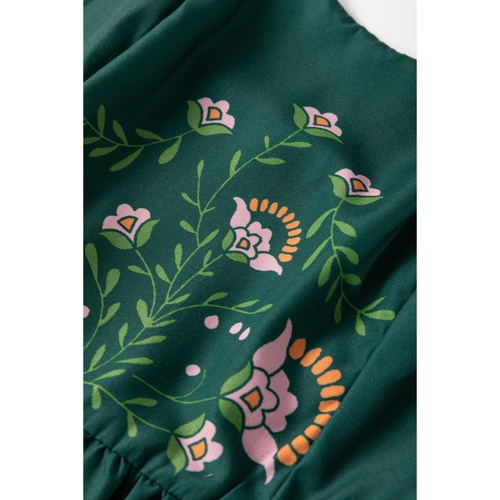 Blackish Green Floral Smocked Back Tied Straps Tiered Maxi Dress - L - Main Image