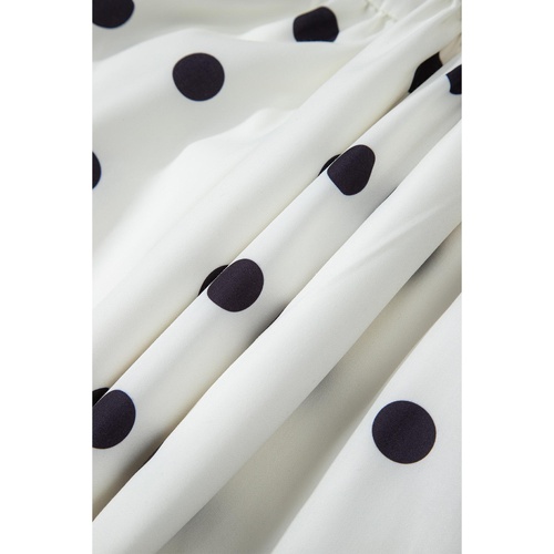 White Polka Dot Print Short Sleeve Collar Buttoned Tiered Babydoll Dress - XL - Main Image