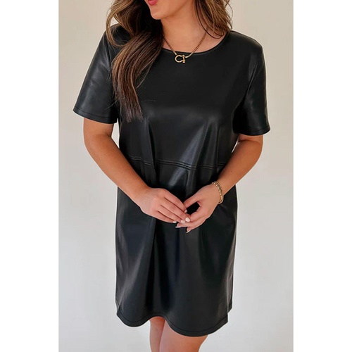 Black Faux Leather Loose T-shirt Dress - L - Main Image