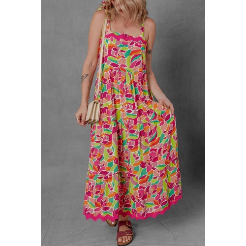 Multicolour Floral Tied Straps Ricrac Trim Maxi Dress - S - Main Image