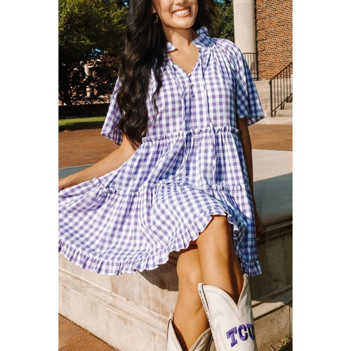 Lavendula Plaid Ruffle Wide Short Sleeve Babydoll Mini Dress - XL - Main Image