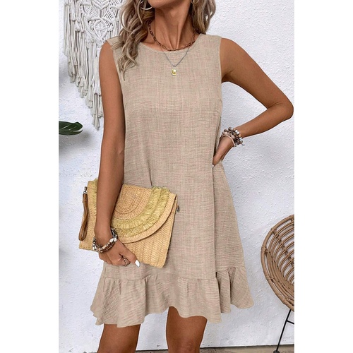 Smoke Gray Knot Scoop Back Ruffle Hem Sleeveless Mini Dress - L - Main Image