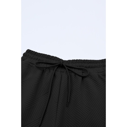 Black Textured Loose Fit T Shirt and Drawstring Pants Set - XL - Main Image
