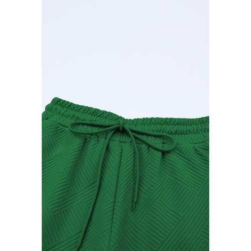 Dark Green Textured Loose Fit T Shirt and Drawstring Pants Set - XL - Main Image