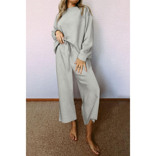 Gray Ultra Loose Textured 2pcs Slouchy Outfit - M - Main Image