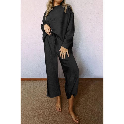 Black Ultra Loose Textured 2pcs Slouchy Outfit - 2XL - Main Image
