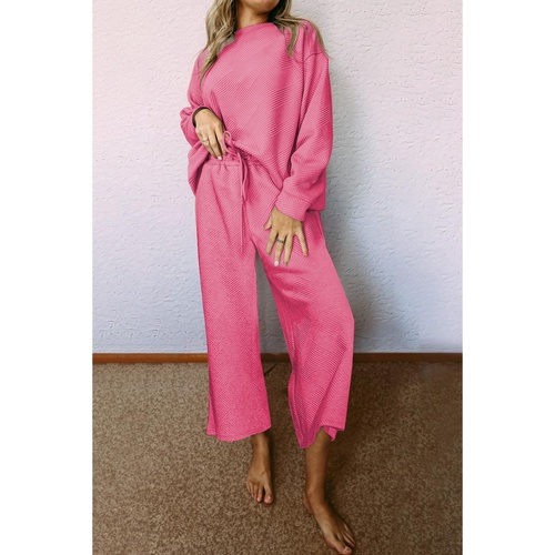 Strawberry Pink Ultra Loose Textured 2pcs Slouchy Outfit - M - Main Image