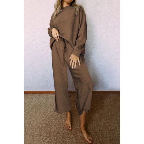 Dark Brown Ultra Loose Textured 2pcs Slouchy Outfit - L - Main Image