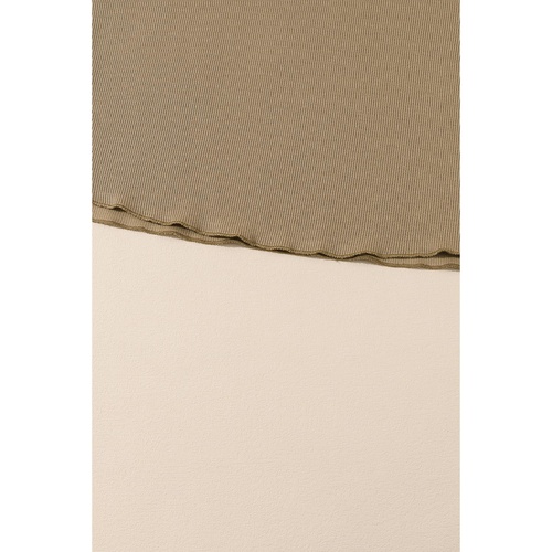 Khaki Exposed Seam Textured Long Sleeve Top Shorts Set - S - Main Image