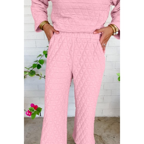 Pink Solid Quilted Pullover and Pants Outfit - L - Main Image